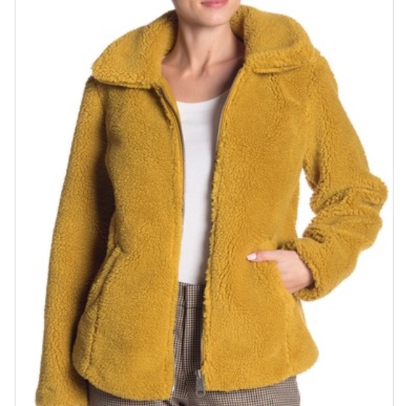 Sebby Jackets & Blazers - Mustard yellow faux shearling teddy zip up jacket